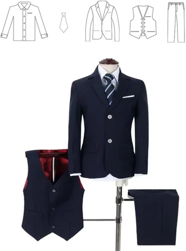 Vista 4 de YuanLu Trajes formales coloridos de 5 piezas para niños, conjunto de traje de vestir ajustado