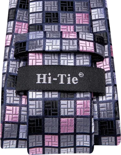 Vista 25 de Hi-Tie Corbata clásica de cachemira para hombre con pañuelo y gemelos a cuadros