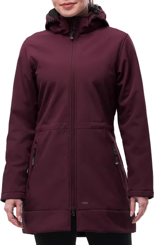 Vista 14 de 33,000ft Chaqueta de Lluvia Impermeable para Mujer de Softshell Largo con Capucha y Forro de Forro Polar, Cortavientos