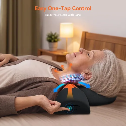 Vista 6 de Almohada masajeadora de cuello inalámbrica 3 en 1 con calor, vibración y Negro