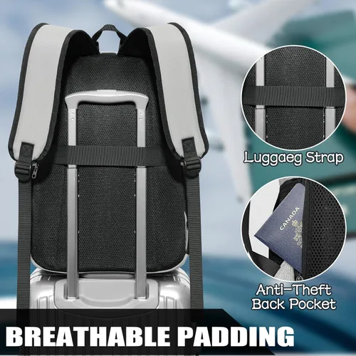 Vista 5 de Mochila escolar para adolescentes, mochila de viaje para portátil para hombres y mujeres, mochila ligera casual con puerto de carga USB para llevar