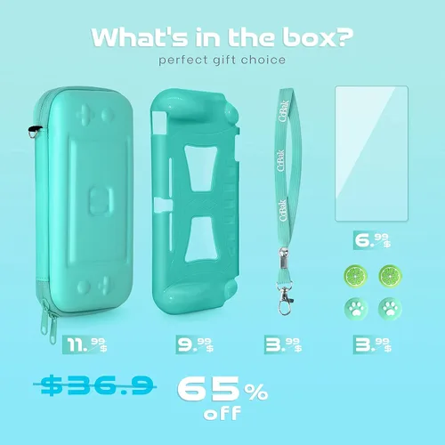 Vista 6 de CoBak Carrying Case for Nintendo Switch Lite - with 1 Screen Protector, 1 Grip Case and 4 Thumb Grip Caps, Ultra Slim Premium EVA Travel Pouch