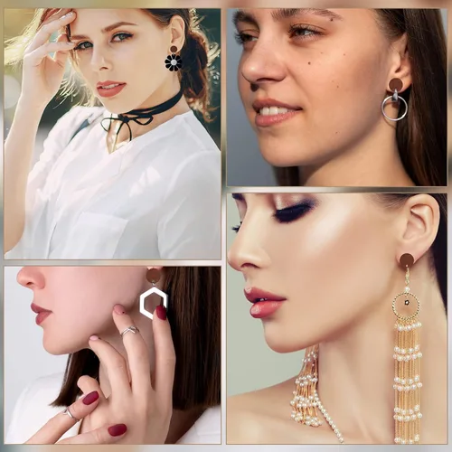 Vista 5 de Bonuci 100 pares de aretes de madera, aretes planos, aretes de bricolaje con parte trasera de goma de bala, suministros de fabricación de aretes