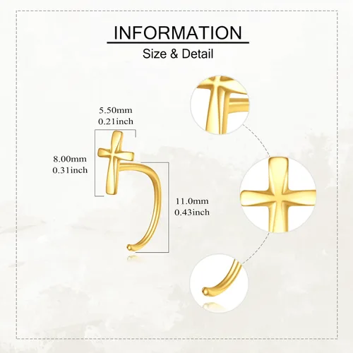 Vista 5 de Aretes de aro de medio aro de 14 quilates de oro macizo, aretes de aro Huggie para mujeres y niñas
