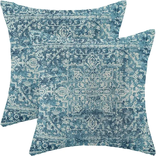 Vista 25 de Fundas de almohada Gohdiwh boho 16 x 16, juego de 2, fundas de almohada decorativas de diseño étnico, fundas de almohada de lino azul