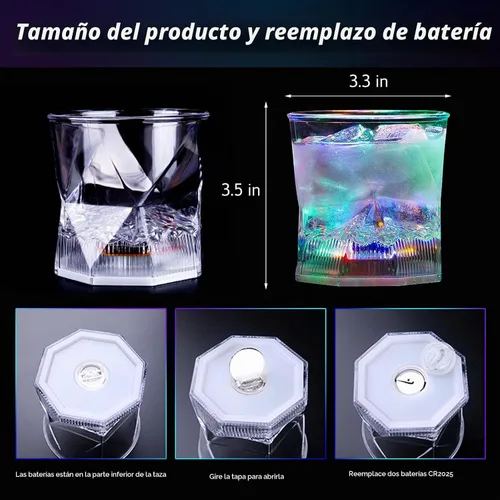 Vista 3 de Vasos LED de Estilo Antiguo: Juego de 4 Vasos de Bebida con Luz Multicolor Activada por Líquido de 10oz - Vasos de Plástico Divertidos para Agua