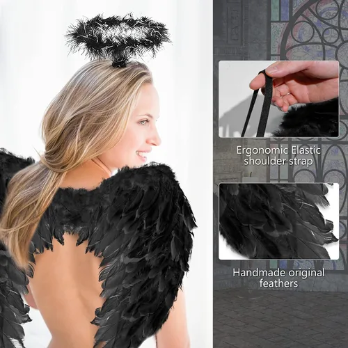 Vista 3 de Toffos Angel Wings for Adult Costume with Halo Headband for Women, Girls Costume Accessories for Halloween Xmas Party