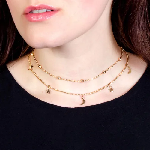 Vista 2 de Collar con dije de estrella y luna, gargantilla con cadena escalonada para mujeres