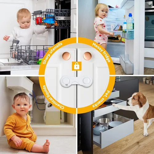Vista 3 de TRILINK Cerraduras de gabinete para bebés, paquete de 6, cerraduras de seguridad para bebés a prueba de bebés, cerraduras para niños, cerraduras