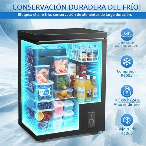 Vista 2 de Congelador de Cofre de 3.5 Pies Cúbicos - Congelador profundo compacto con control de temperatura de 7 niveles, enfriamiento rápido, eficiente