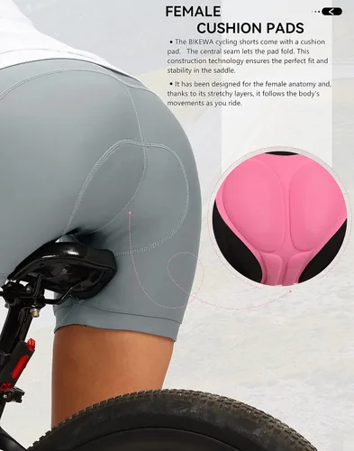 Vista 4 de Bikewa Pantalones cortos de ciclismo acolchados 4D para mujer, ropa interior de ciclismo, ciclismo de carretera, ciclismo de giro, pantalones cortos
