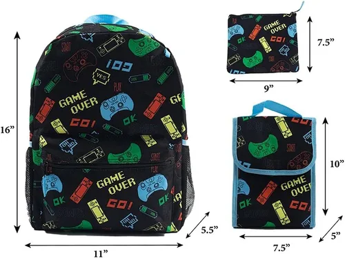 Vista 3 de RALME Juego de mochila para niños, 16 pulgadas, 6 piezas, incluye bolsa de almuerzo plegable, botella de agua, llavero y estuche para lápices