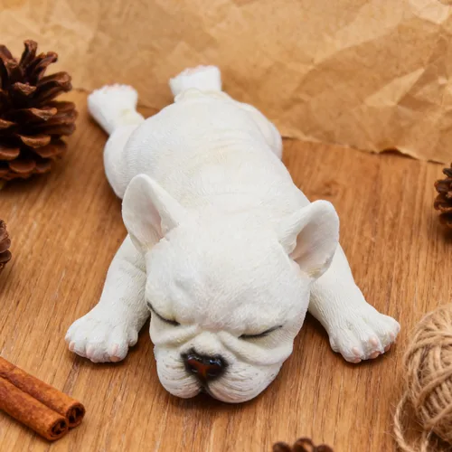Vista 12 de Figura de bulldog francés durmiendo, estatua creativa de bulldog de resina, linda escultura de bulldog para decoración del hogar y la oficina