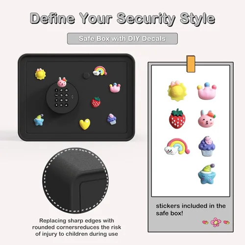 Vista 3 de Caja Fuerte Mini para Niños Caja de Dinero Pequeña – GoldenKey Negro Macarrón 7"x9.4"x6.3" Caja Fuerte de Seguridad de Dinero con Ranura