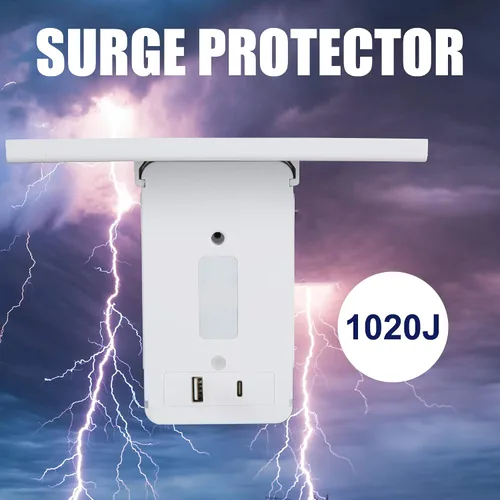 Vista 3 de Paquete de 2 extensores de toma de corriente de pared con USB, 6 tomas de corriente y 2 protectores de sobretensiones USB, estante integrado
