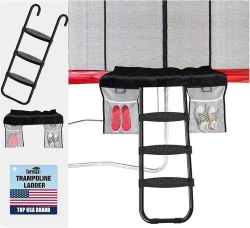 Vista 7 de Eurmax USA - Escalera universal para cama elástica fácil de montar de EE. UU. con 3 pasos, escalones horizontales y anchos, acero tratado con UV