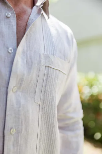 Vista 8 de Mojito Camisa Chacabana Guayabera 100% Lino Manga Larga - Pliegues Tonales