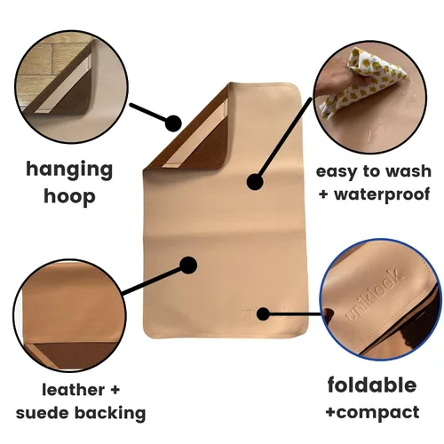 Vista 2 de UNIKLOOK Cambiador portátil de cuero - Cuero vegano - Cambiador de bebé de viaje - Estación de cambio de pañales portátil multiusos impermeable 14 x