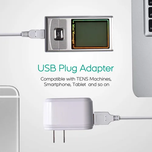 Vista 2 de Cargador de pared con adaptador de corriente USB con enchufe de viaje de cable USB para masajeador eléctrico