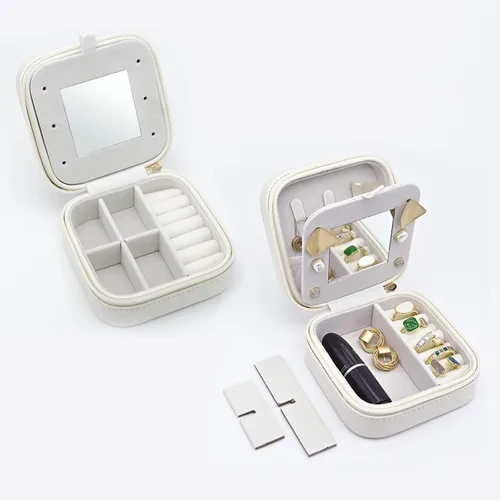 Vista 5 de Joyero de viaje con espejo, estuche de viaje, organizador de viaje de joyería, estuche de viaje de piel sintética, estuche de joyería de viaje
