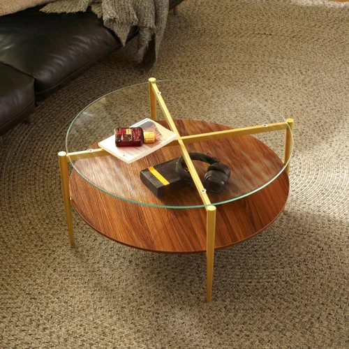 Vista 20 de Saint Mossi - Mesa de café moderna para sala de estar, mesa de café redonda de mediados de siglo, mesa central de 2 niveles para espacios pequeños