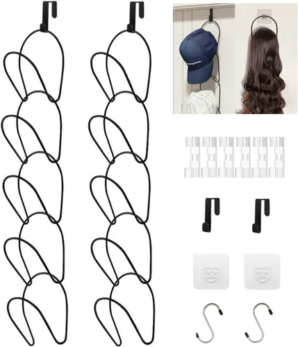Vista 11 de LINFIDITE Paquete de 10 soportes para colgar sombreros, organizador flexible con múltiples ganchos, montado en la pared, sobre la puerta, para gorra
