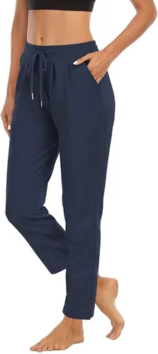 Vista 2 de Lastesso Pantalones cómodos para mujer, talla pequeña, de tiro medio, con cordón y cordón elástico, para otoño, para descansar