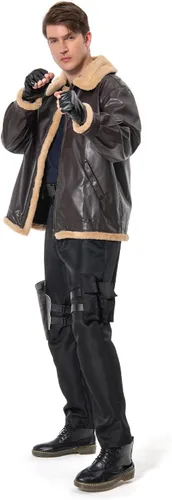 Vista 4 de Chaqueta de cosplay para hombre, pantalones, uniforme superior, cinturón marrón, guantes, disfraz de Halloween