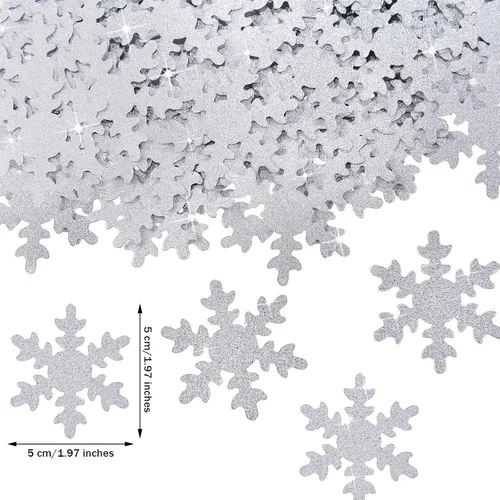 Vista 2 de Skylety 100 piezas de confeti grande de copo de nieve de 1.97 pulgadas, confeti de Navidad con purpurina de doble cara, decoración de mesa de fiesta