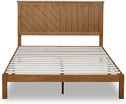 Vista 4 de MUSEHOMEINC Cama de plataforma de madera maciza con cabecero para dormitorio, soporte de listones de madera y no necesita somier, diseño