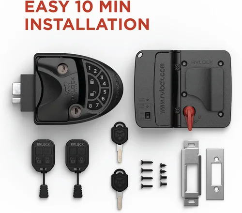 Vista 6 de RVLOCK V4 Cerradura de puerta de caravana de metal premium con teclado y control remoto, reemplazo de cerradura de puerta de caravana sin llave