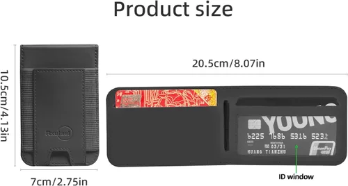 Vista 7 de Cartera magnética elástica para iPhone de cuero magnético con soporte ajustable [capacidad para 9 tarjetas] teléfono para Apple 12 13 14 15 negro 1