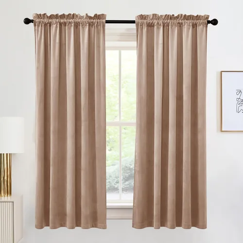 Vista 79 de RYB HOME Cortinas opacas de terciopelo para dormitorio, aislamiento térmico, privacidad, luz solar, bloqueo de calor, cortinas lujosas con bolsillo