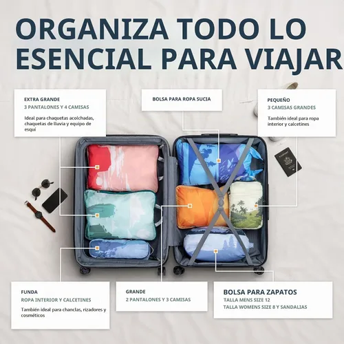 Vista 2 de TRIPPED Travel Gear - Cubos grandes de compresión para equipaje de viaje, organizadores de equipaje, juego de 7 piezas para equipaje facturado