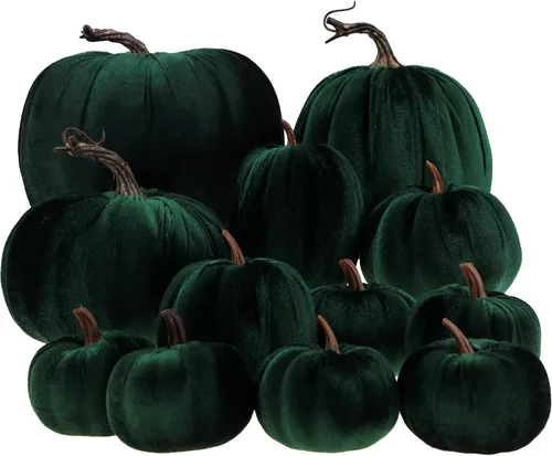 Vista 13 de Gresorth 12 calabazas artificiales grandes de terciopelo para Halloween, hechas a mano, decoración de centro de mesa de cosecha de otoño