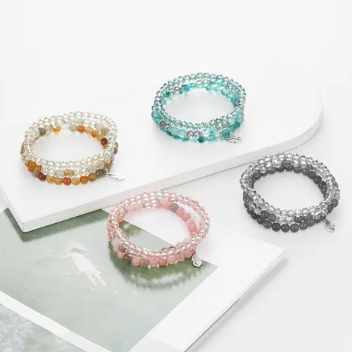 Vista 6 de Noessla Pulseras apilables de cuentas de cristal para mujer, pulseras elásticas bohemias de múltiples capas, pulsera de cuentas de piedra natural