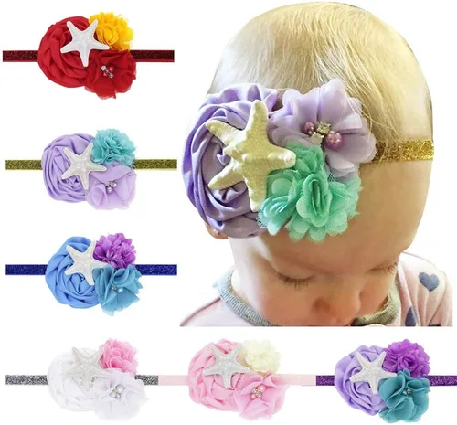 Vista 6 de Diadema de flores de princesa de estrellas de mar diadema de sirena para bebés y niñas tocado de flores