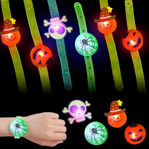 Vista 7 de SULOLI 32 piezas de collares con luz de Halloween para anillos, pulseras, juguetes, bolsas de fiesta de Halloween para niños y adultos, que brillan