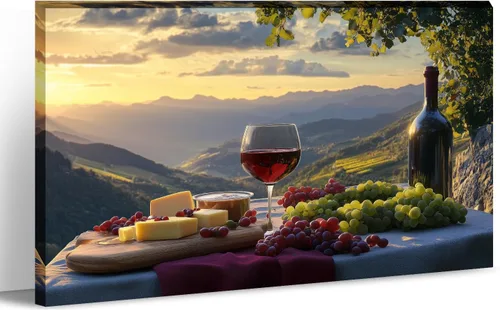 Vista 8 de Lienzo decorativo para pared, decoración de cocina, pintura de queso con uvas, obra de arte moderna, paisaje, fotografía, pintura para comedor, Art-1