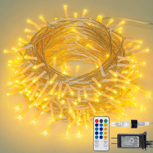 Vista 19 de Cadena de 200 luces LED de 98 pies, impermeables con 8 modos con memoria, fuente de alimentación certificada por UL de 30 V para el hogar, jardín