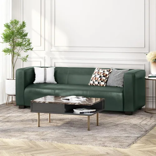 Vista 4 de Sofá de asiento profundo moderno de 3 plazas con patas de madera de abedul, sofá de cuero de 80.25 pulgadas, sofá tapizado suave para sala de estar