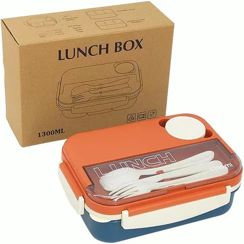 Vista 9 de Bento Box - Lonchera para adultos, recipientes de 44 onzas con 4 compartimentos, contenedor de alimentos con utensilios, tarro de salsa, apto