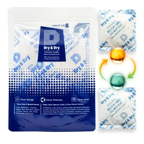 Vista 26 de Dry & Dry - Paquetes de gel de sílice naranja indicador de 1 gramo, deshumidificadores desecantes, paquetes de gel de sílice seguros para alimentos