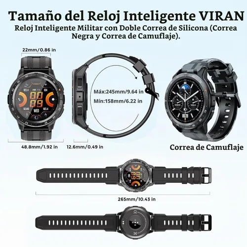 Vista 9 de VIRAN Relojes inteligentes militares para hombres, reloj inteligente resistente al agua 5ATM con llamada Bluetooth (respuesta/llamada de marcación)