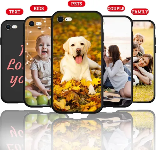 Vista 2 de Funda de teléfono con foto personalizada para iPhone 7 8 SE 2020 2022, imagen/texto personalizado, cubierta negra suave y delgada, regalo único