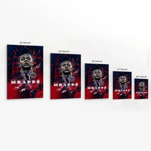 Vista 2 de Mbappe - Póster deportivo de superestrella de fútbol, lienzo de los años 90, arte de pared, decoración estética, pósteres de 08 x 12 pulgadas
