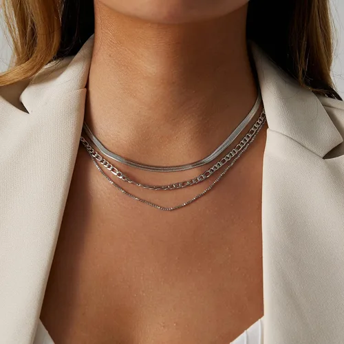 Vista 77 de Collares en capas para mujer, chapados en plata, delicada cuerda torcida de serpiente, delicado collar en capas, gargantilla de diferentes