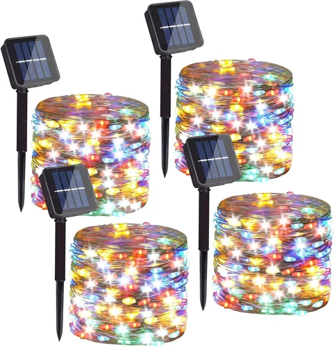 Vista 12 de Paquete de 2 cadenas de luces LED de 200 unidades, 66 pies, con cable de cobre, alimentadas por energía solar, impermeables, 8 modos, luces de hadas