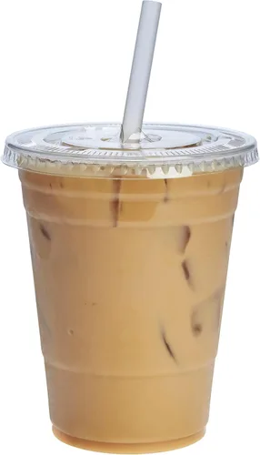 Vista 10 de GUSTO Vasos de plástico transparente con tapas planas [9 onzas – 100 unidades] – Tazas desechables para café helado con tapas – Vasos fríos