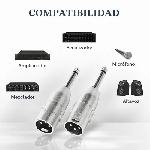 Vista 3 de 2-Pcs XLR Macho a 1/4" 6.35mm TS Macho Adaptador Plata